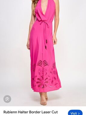 NWT-LoveDen Boutique drop item! Halter Maxi Dress - Hot Pink Laser Cut Border